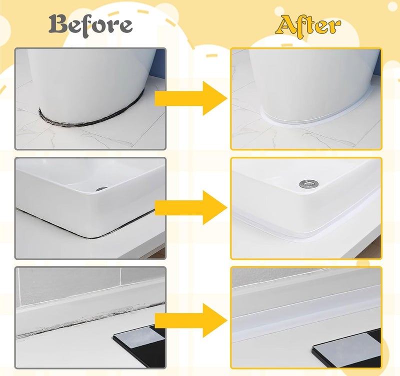 ABSOFINE Caulk Tape Waterproof Self Adhesive 1.97" x16.4Ft, White Toilet Caulk Sealant Tape, Shower Seal Strip for Kitchen, Countertop, Bathroom, Sink, Bathtub Toilet Edge Protector with Sealing Tool - Image 5